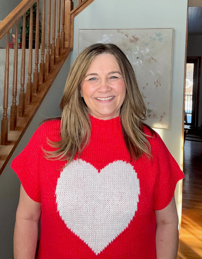 Heart Pattern Valentines Short Sleeve Sweater