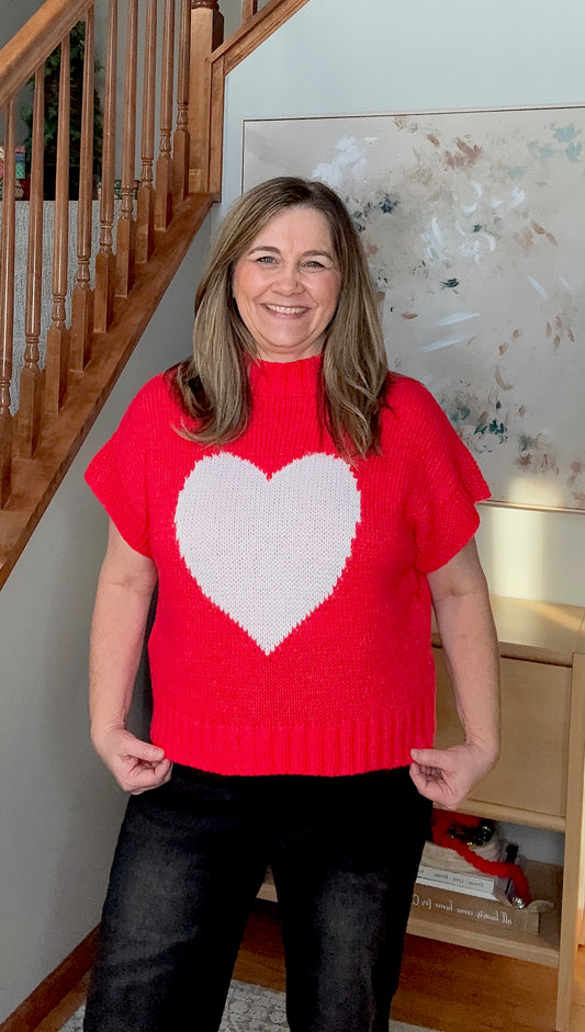 Heart Pattern Valentines Short Sleeve Sweater