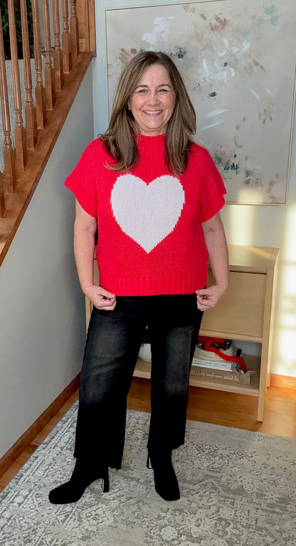 Heart Pattern Valentines Short Sleeve Sweater