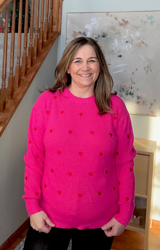 Valentine Heart Drop Shoulder Crewneck Sweater
