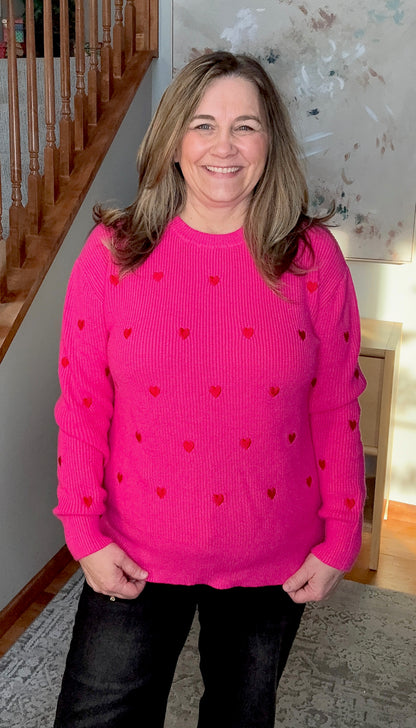 Valentine Heart Drop Shoulder Crewneck Sweater