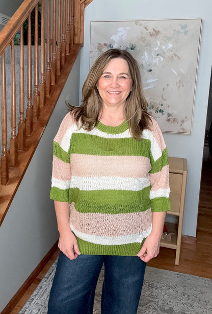 Spring Grove Stripe Knit Short Sleeve Sweater