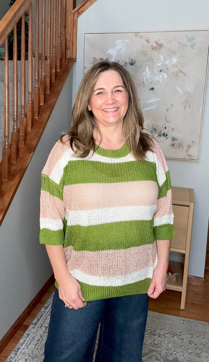 Spring Grove Stripe Knit Short Sleeve Sweater