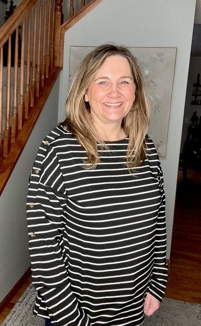 Chic & Buttoned Black and White Tee