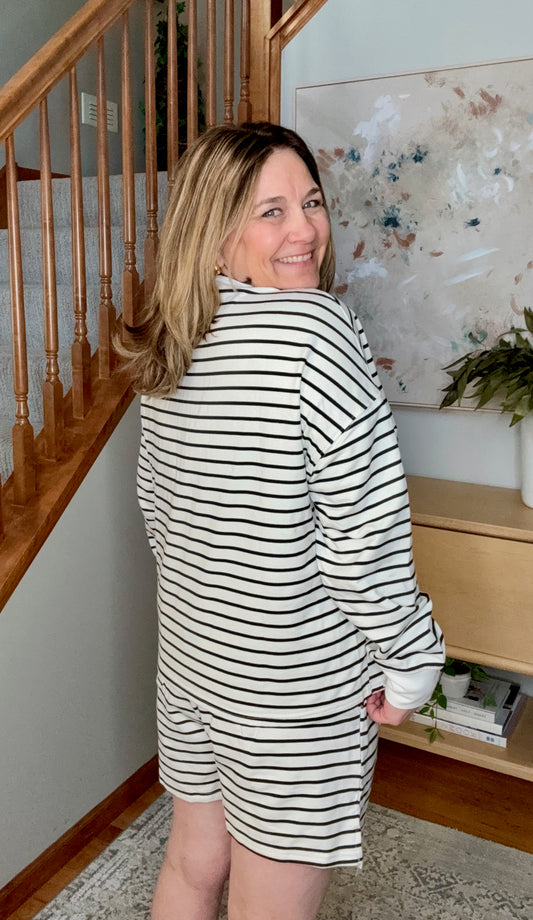 Situationally Sound Striped Long Sleeve Top and Shorts Set