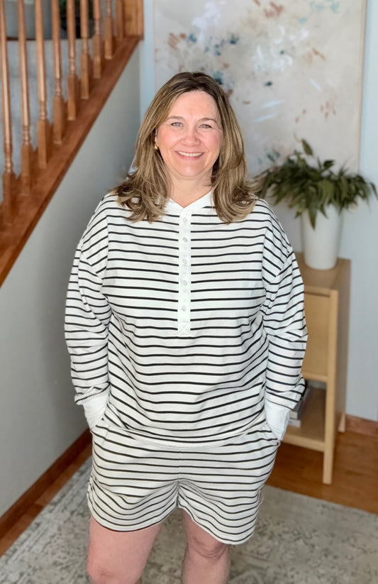 Situationally Sound Striped Long Sleeve Top and Shorts Set