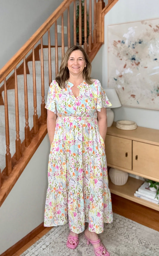 Petals in the Breeze Smocked Midi Dress