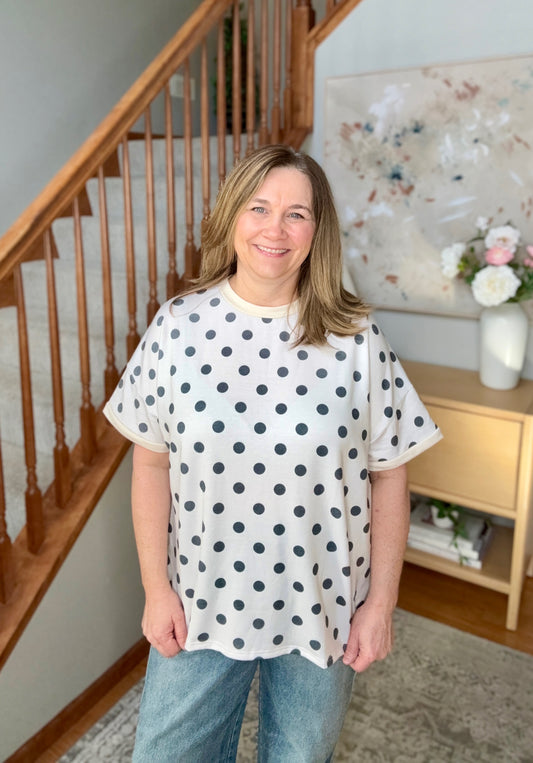 Play Date in Paris Ivory Polka Dot Oversized Tee