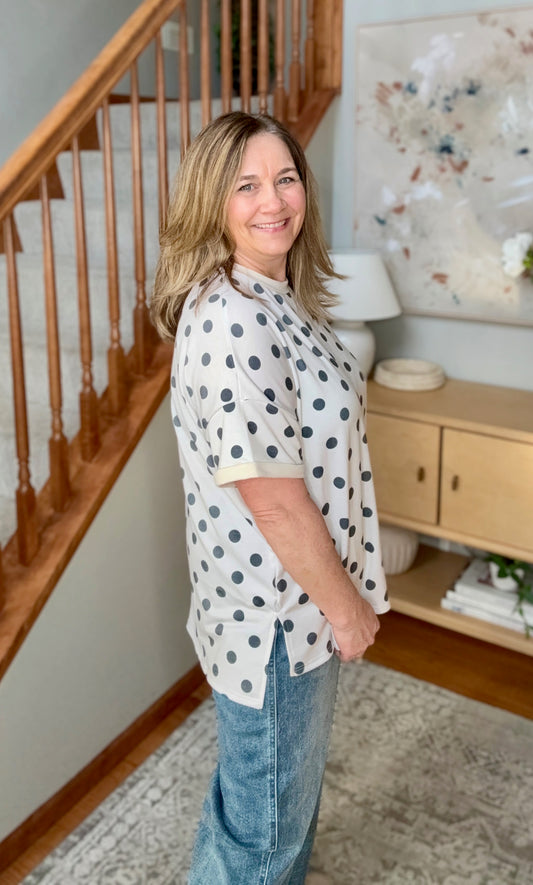 Play Date in Paris Ivory Polka Dot Oversized Tee
