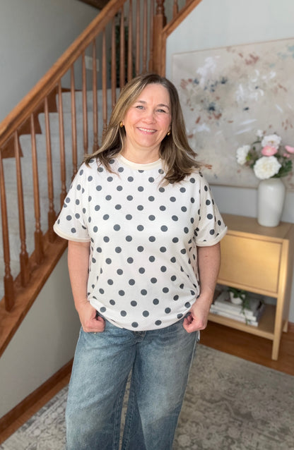 Play Date in Paris Ivory Polka Dot Oversized Tee