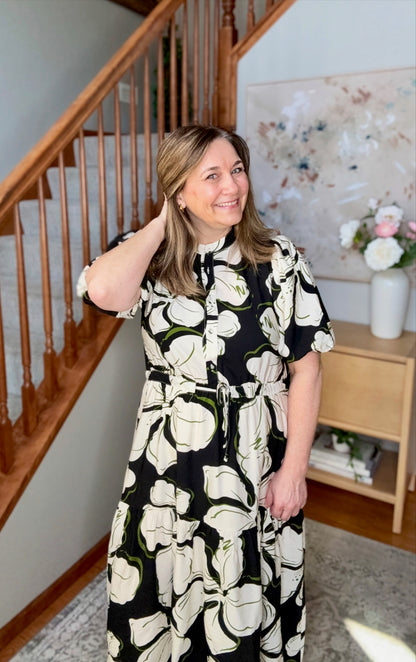 Art Show Puff Sleeve Midi Dress