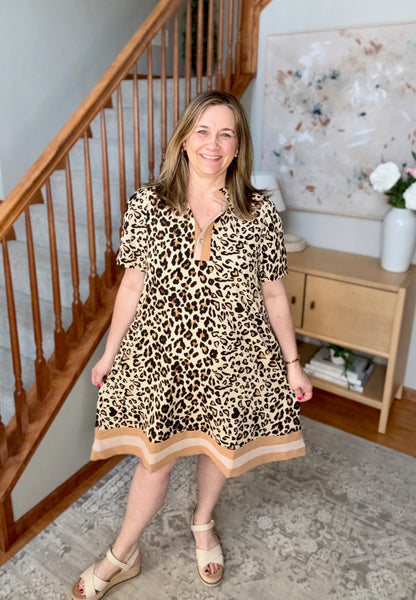 Sweeter Than Honey Banded Leopard Short Sleeve Dress