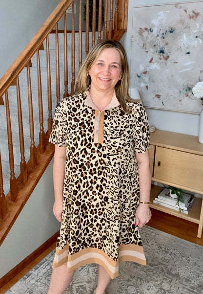 Sweeter Than Honey Banded Leopard Short Sleeve Dress