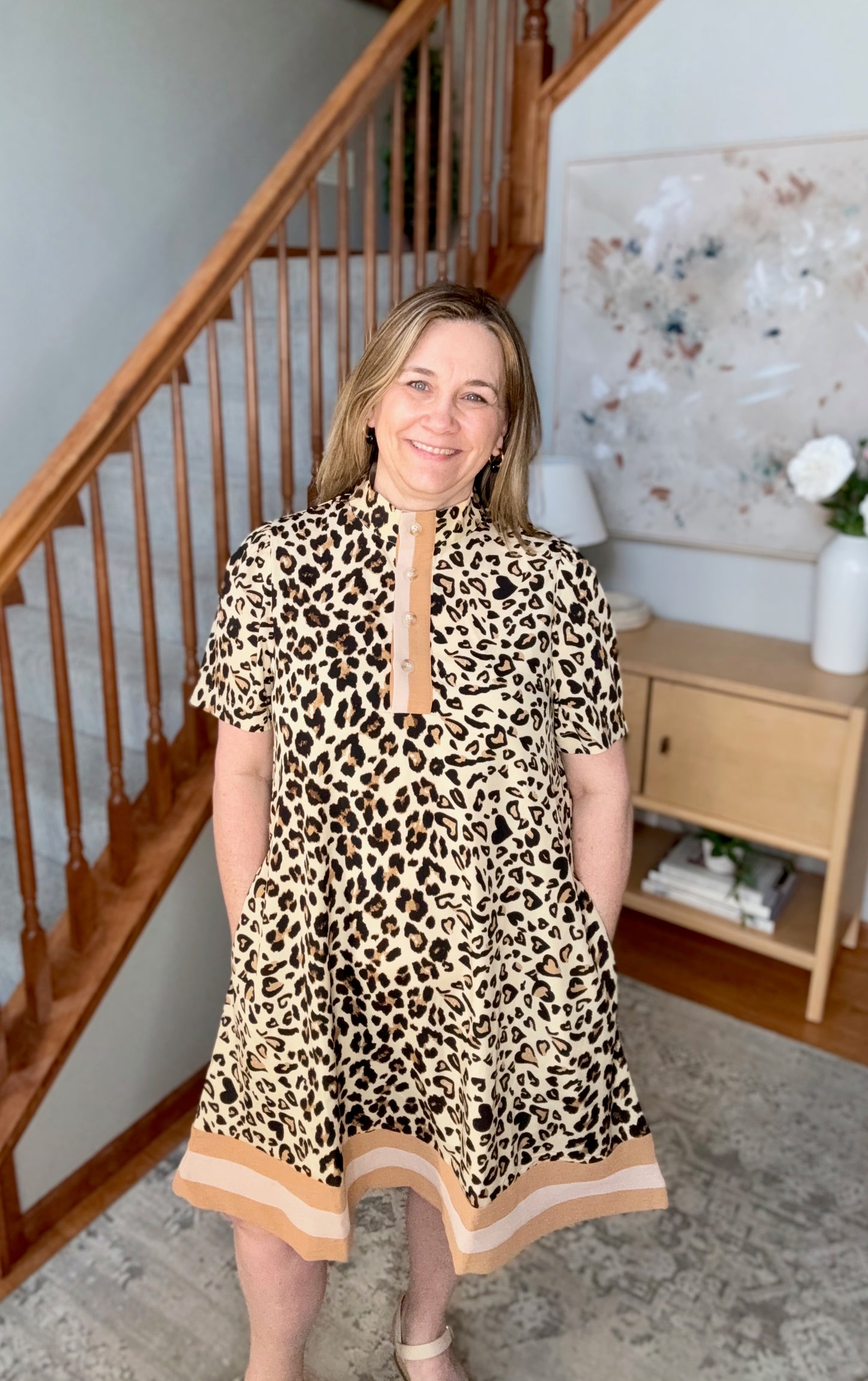 Sweeter Than Honey Banded Leopard Short Sleeve Dress