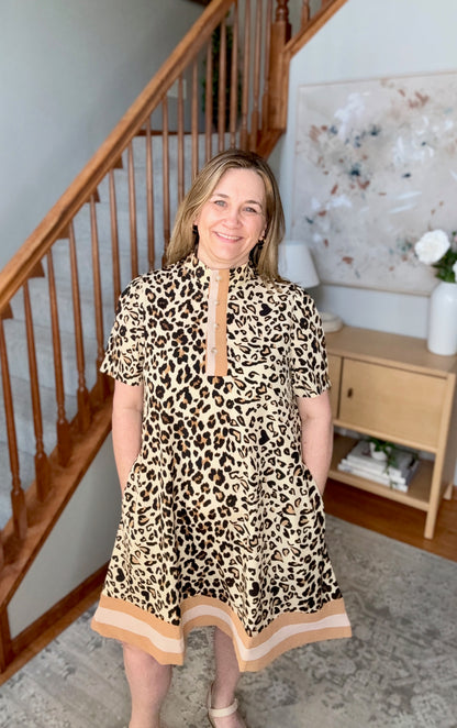 Sweeter Than Honey Banded Leopard Short Sleeve Dress