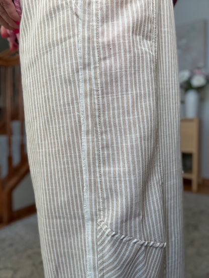 Linen Blend Striped Wide Leg Pants