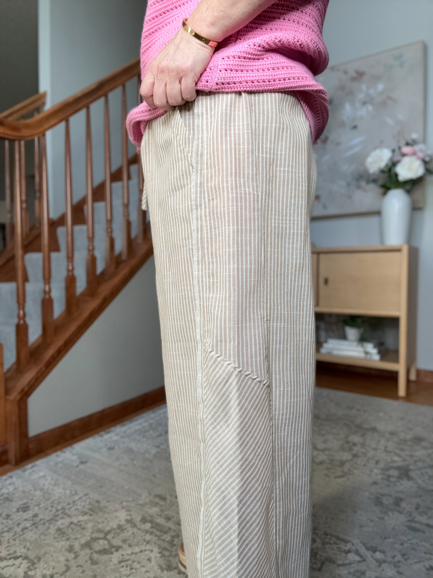 Linen Blend Striped Wide Leg Pants