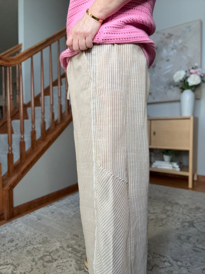 Linen Blend Striped Wide Leg Pants