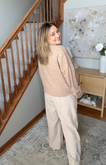 Linen Blend Striped Wide Leg Pants