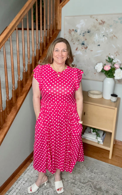 Sweet Days Fuchsia Polka Dot Midi Dress