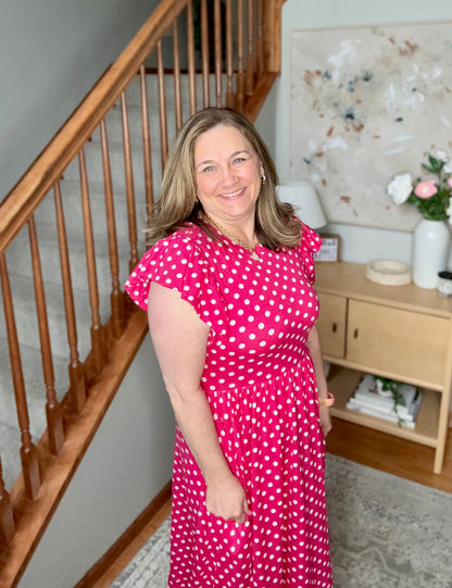 Sweet Days Fuchsia Polka Dot Midi Dress
