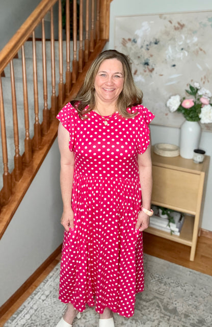 Sweet Days Fuchsia Polka Dot Midi Dress