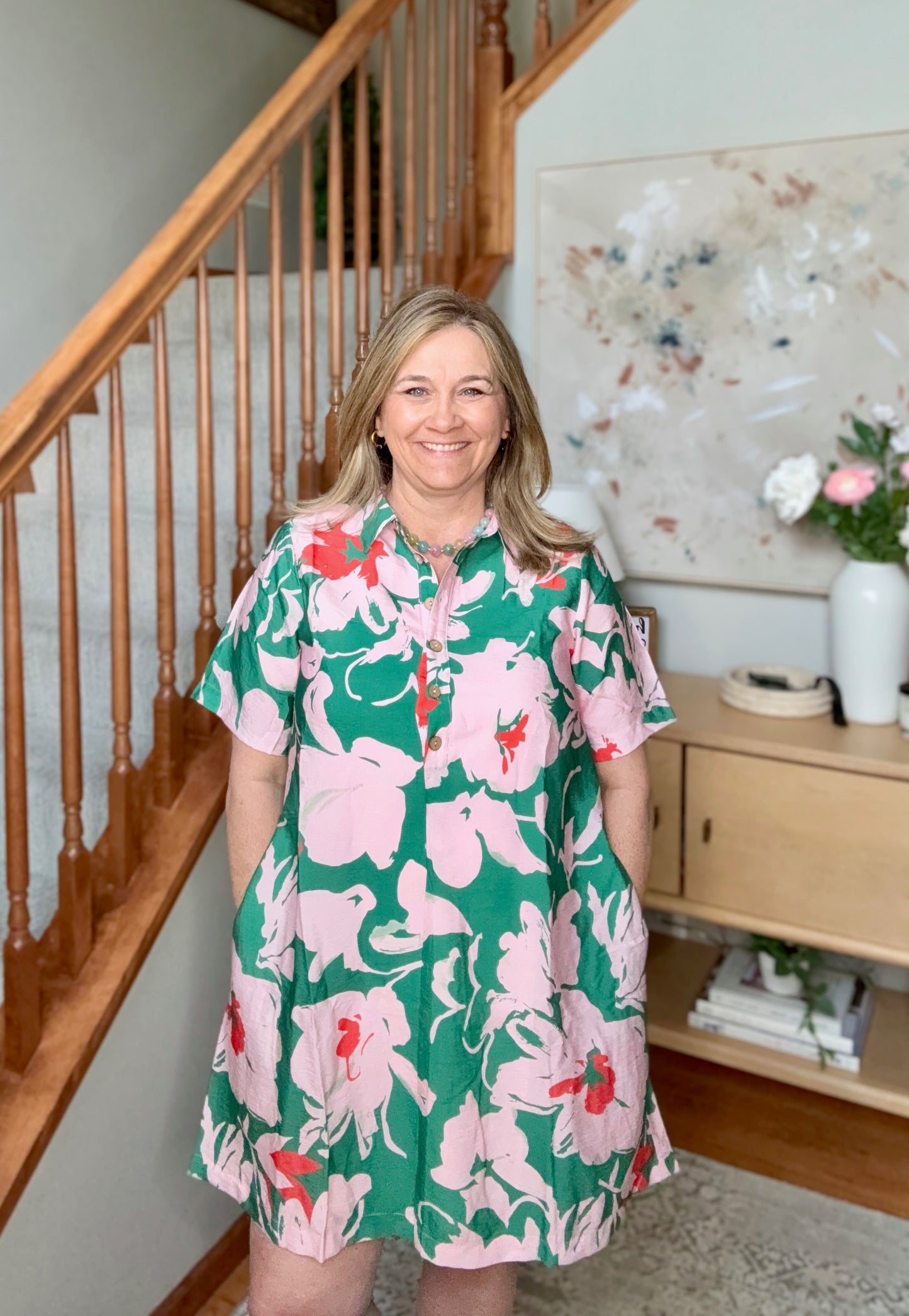 Summer Vacation Floral Shirt Dress
