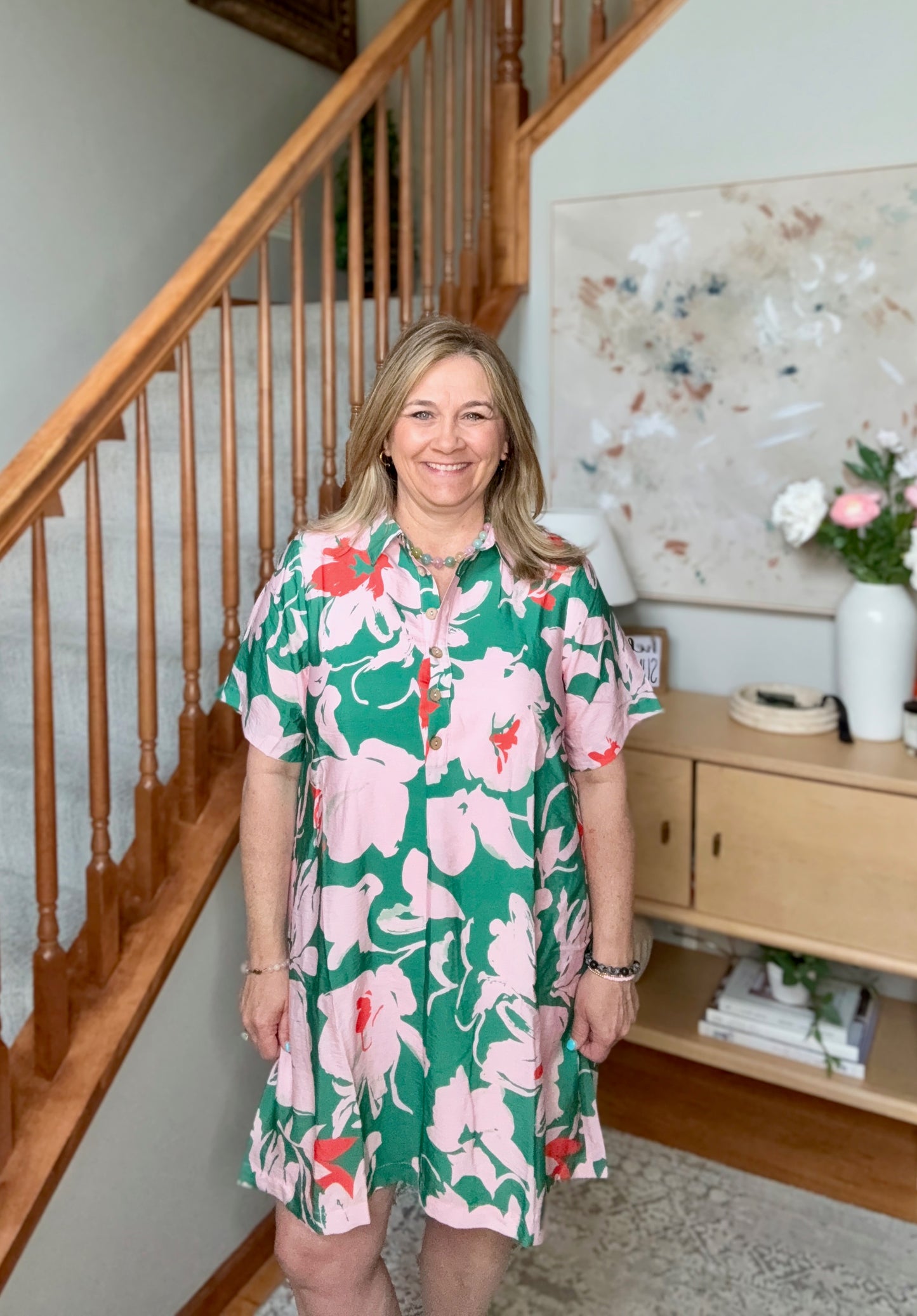 Summer Vacation Floral Shirt Dress