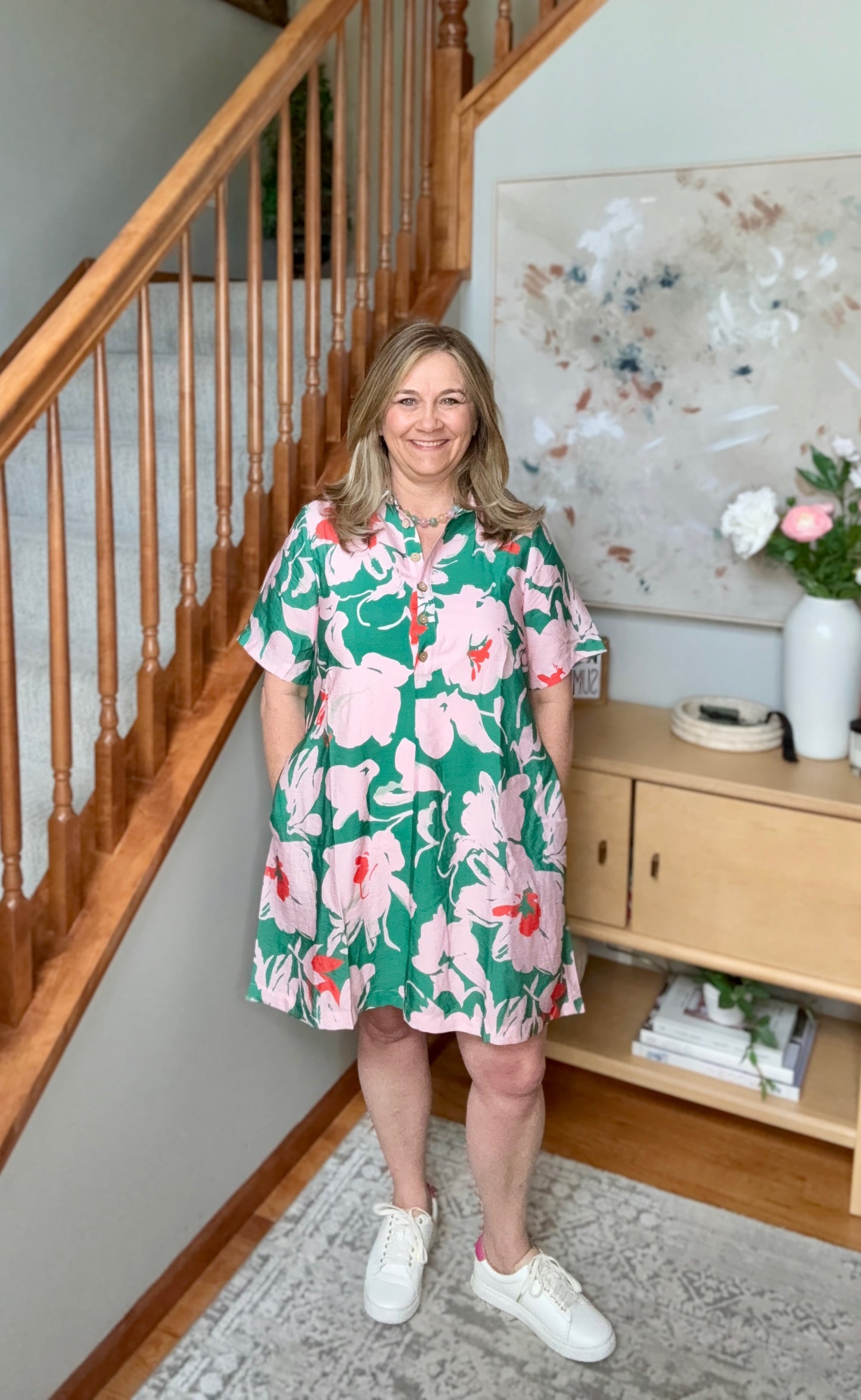 Summer Vacation Floral Shirt Dress