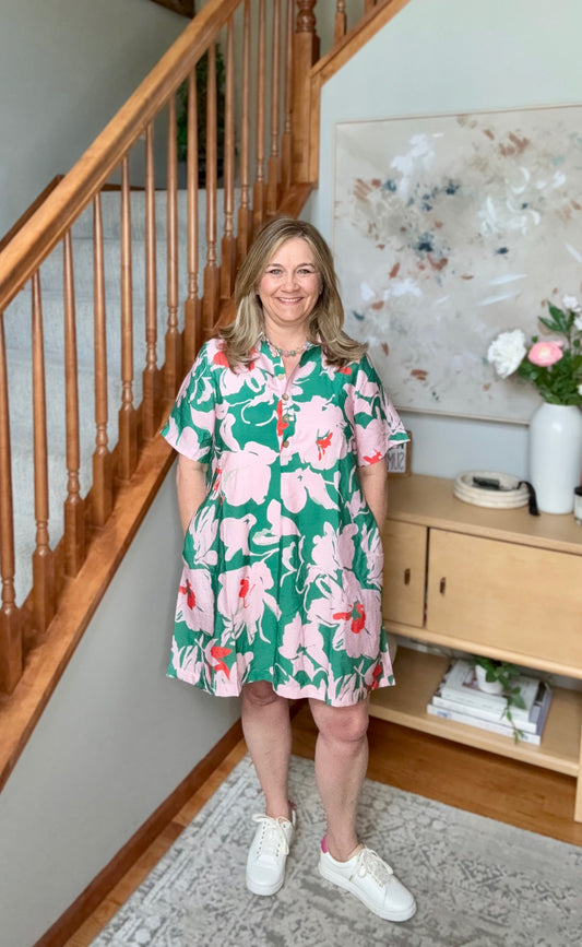 Summer Vacation Floral Shirt Dress