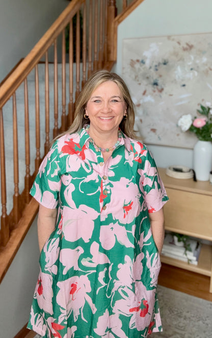 Summer Vacation Floral Shirt Dress