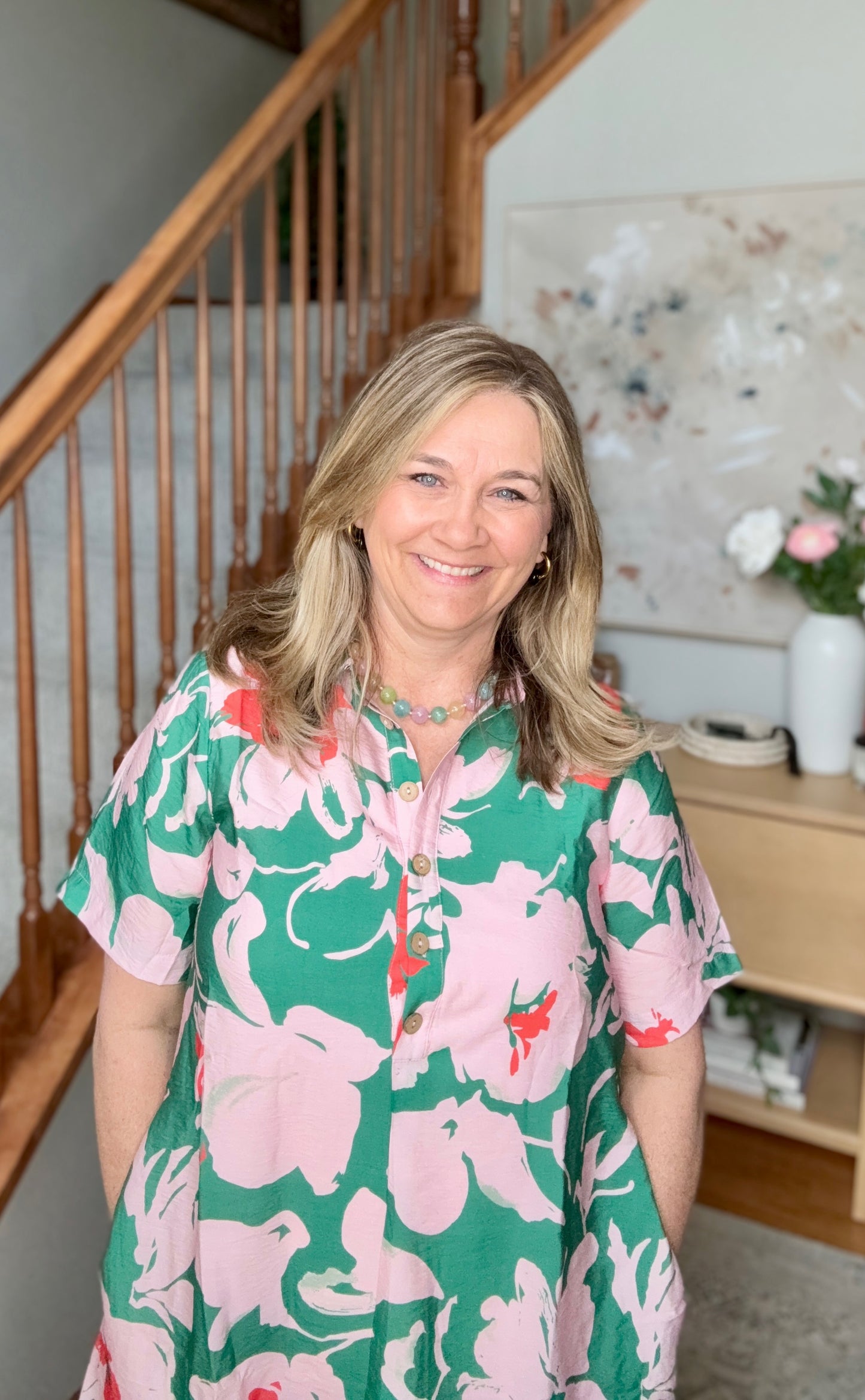 Summer Vacation Floral Shirt Dress