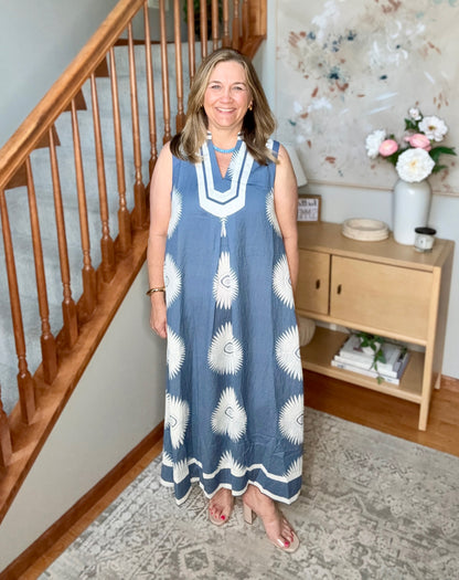 Daisy Sleeveless Geometric Midi Dress