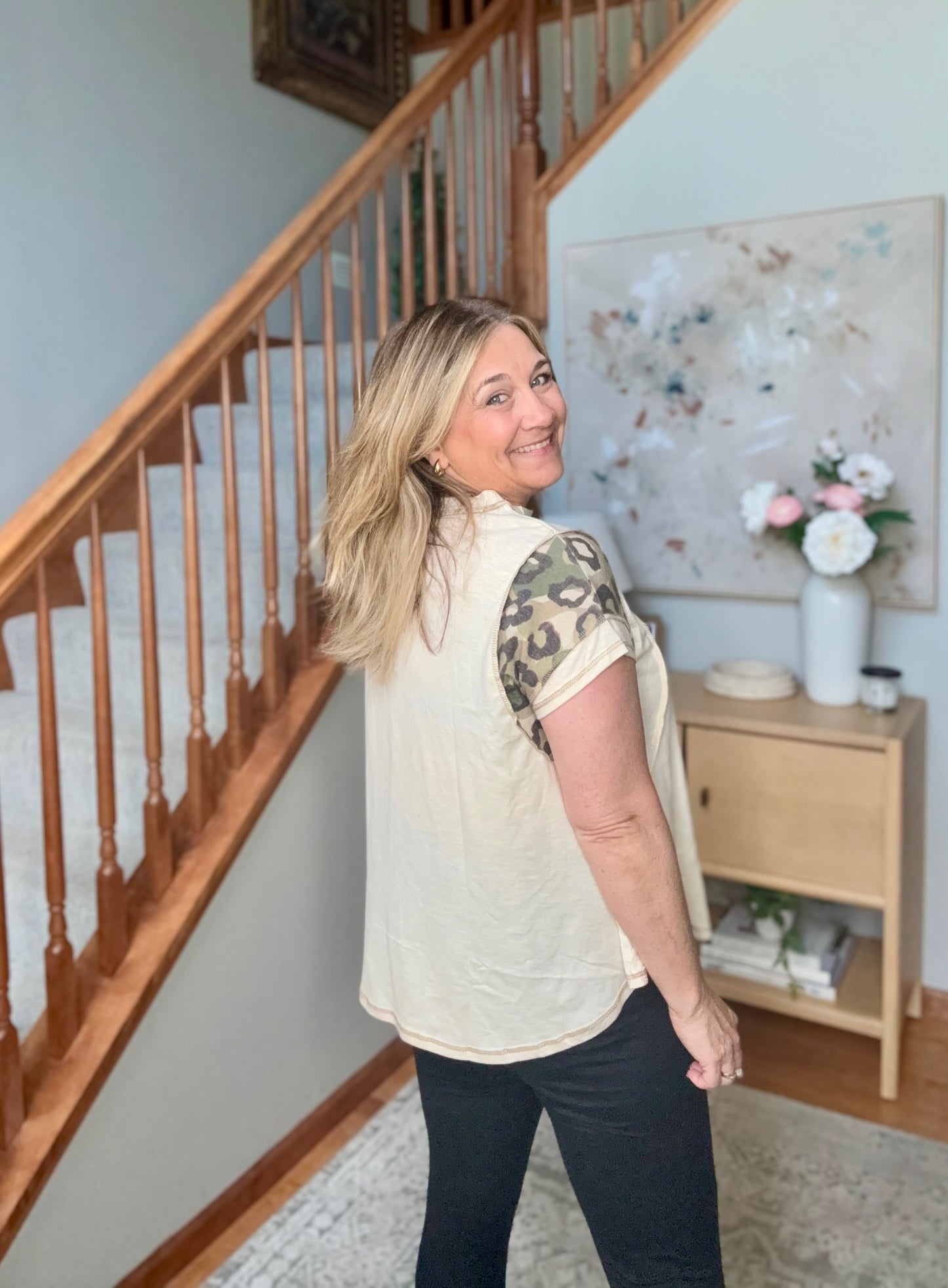 Wild Side Colorblock Tee in Oatmeal
