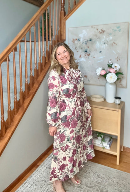 Vintage Rose Garden Floral Midi Dress