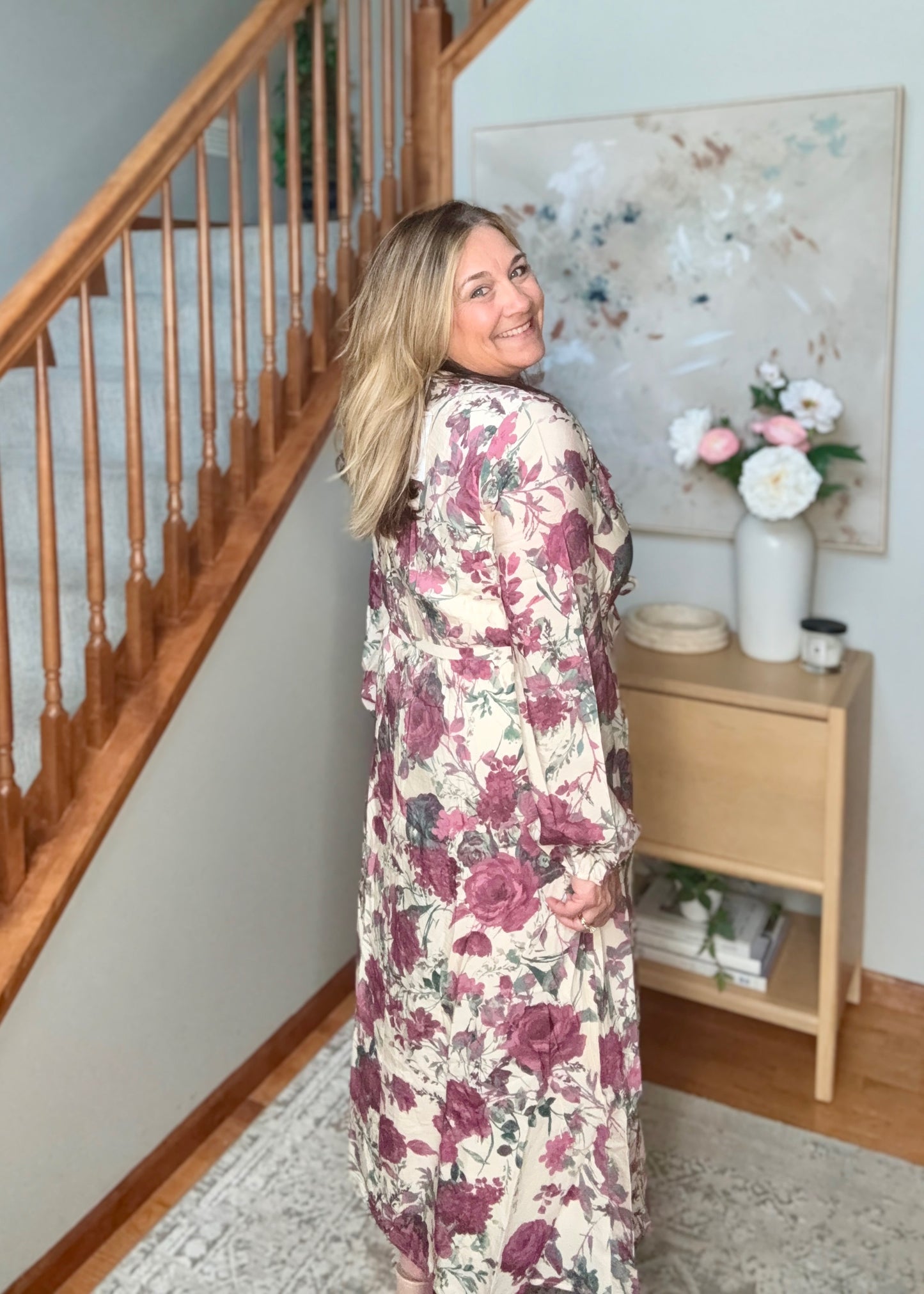 Vintage Rose Garden Floral Midi Dress