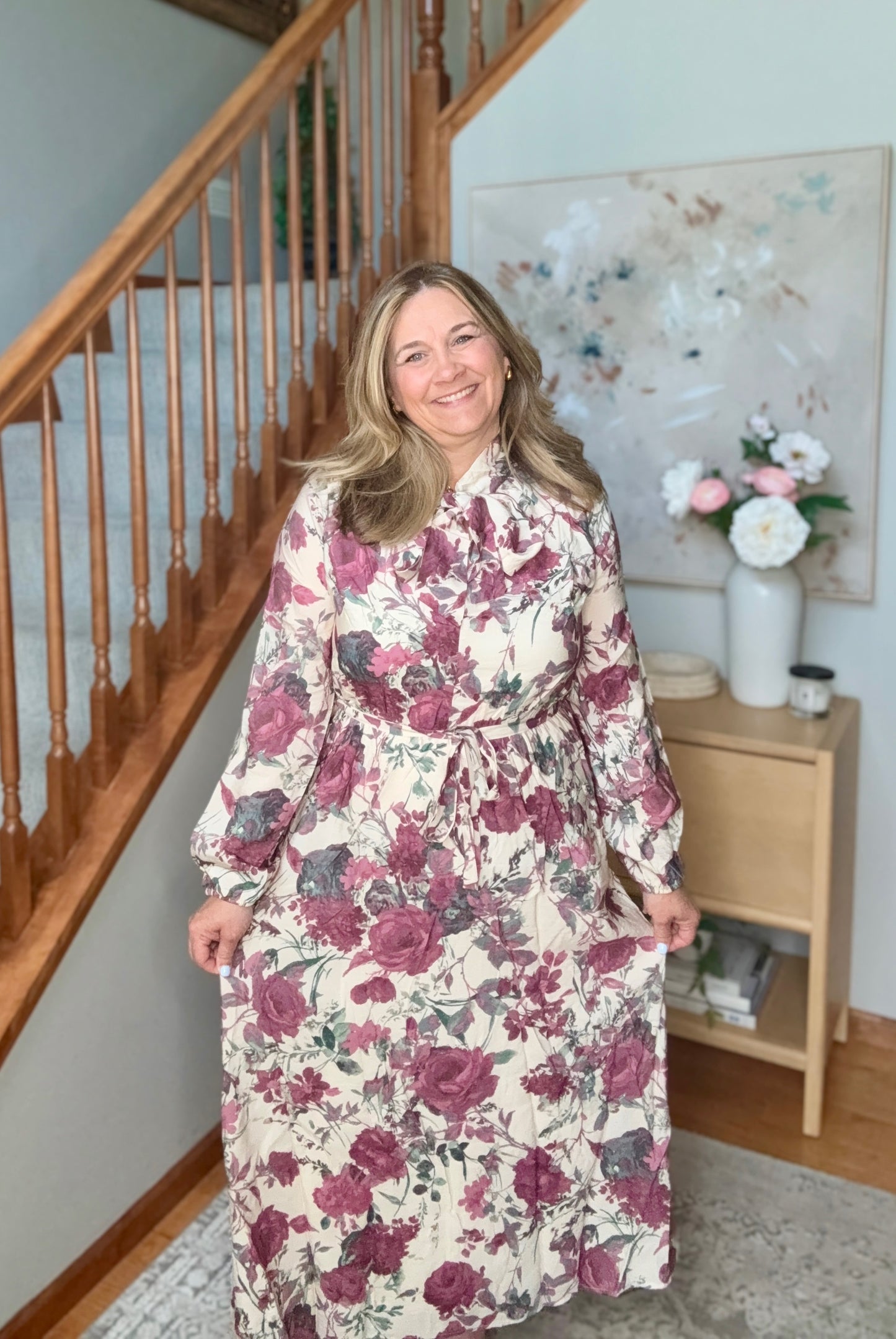 Vintage Rose Garden Floral Midi Dress