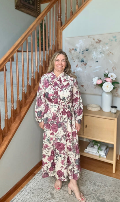 Vintage Rose Garden Floral Midi Dress