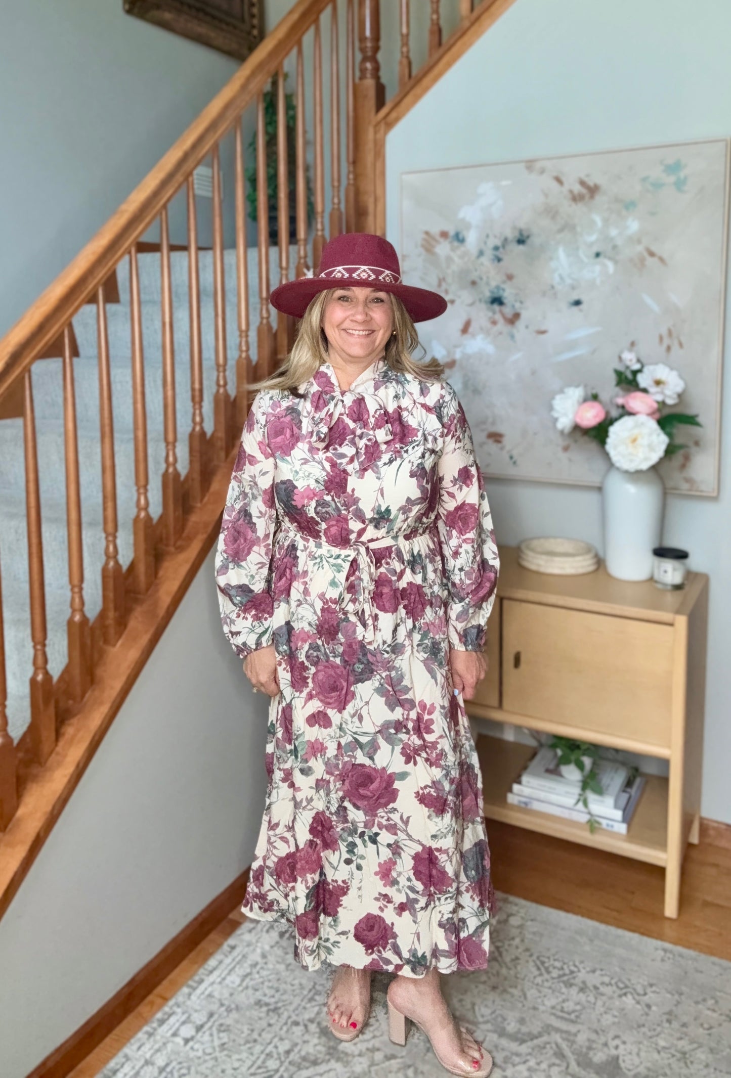 Vintage Rose Garden Floral Midi Dress