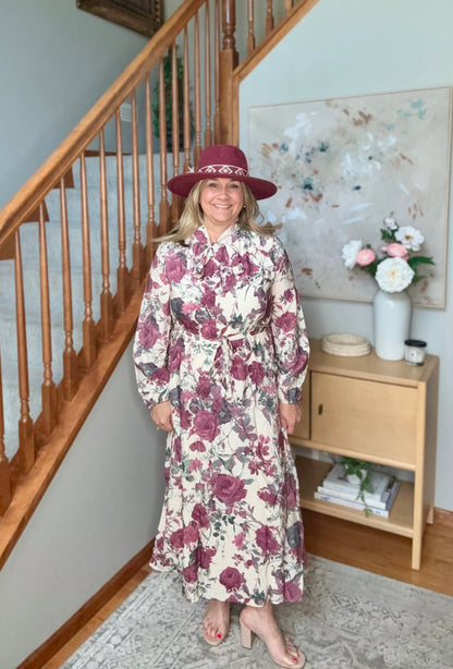 Vintage Rose Garden Floral Midi Dress