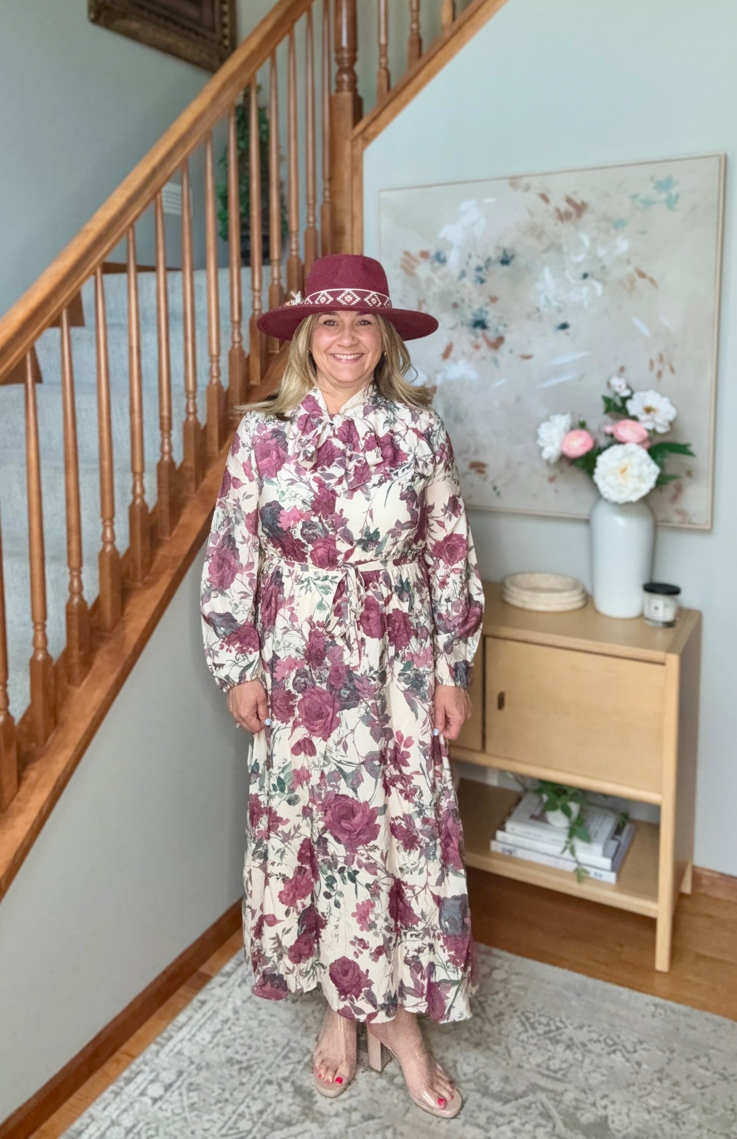 Vintage Rose Garden Floral Midi Dress