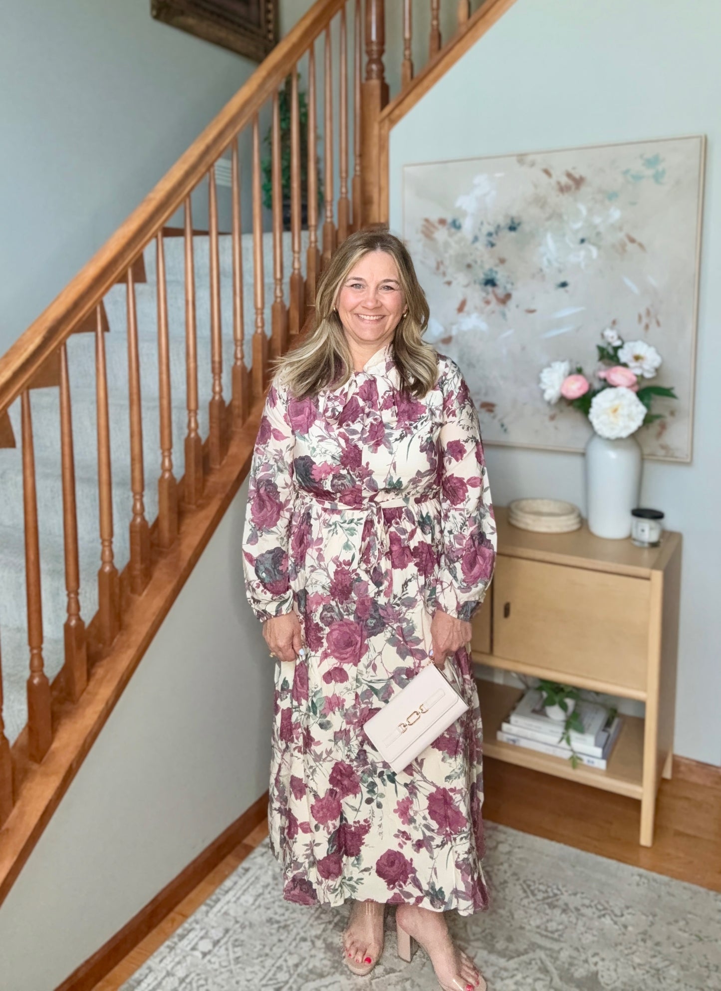 Vintage Rose Garden Floral Midi Dress