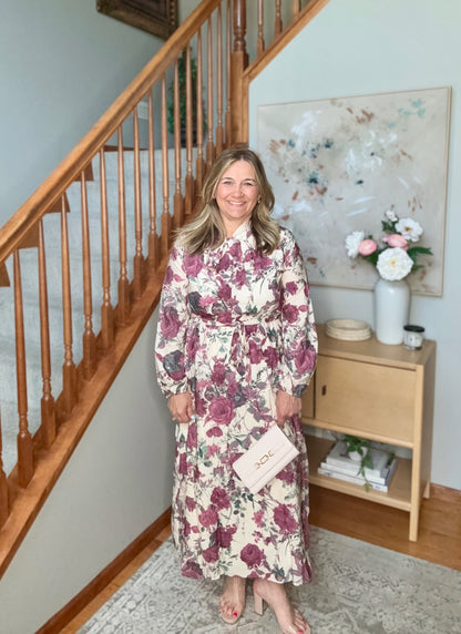 Vintage Rose Garden Floral Midi Dress
