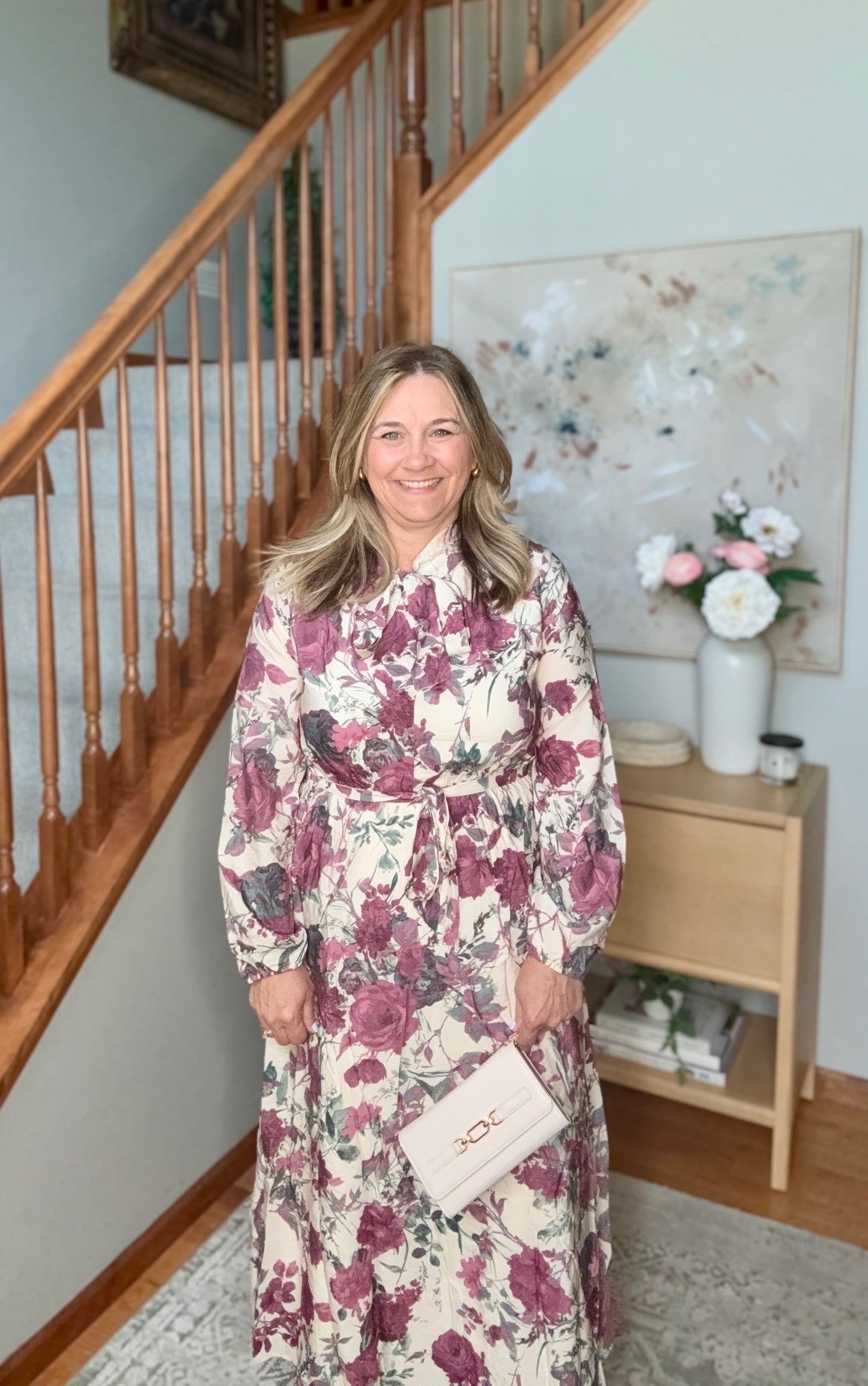 Vintage Rose Garden Floral Midi Dress