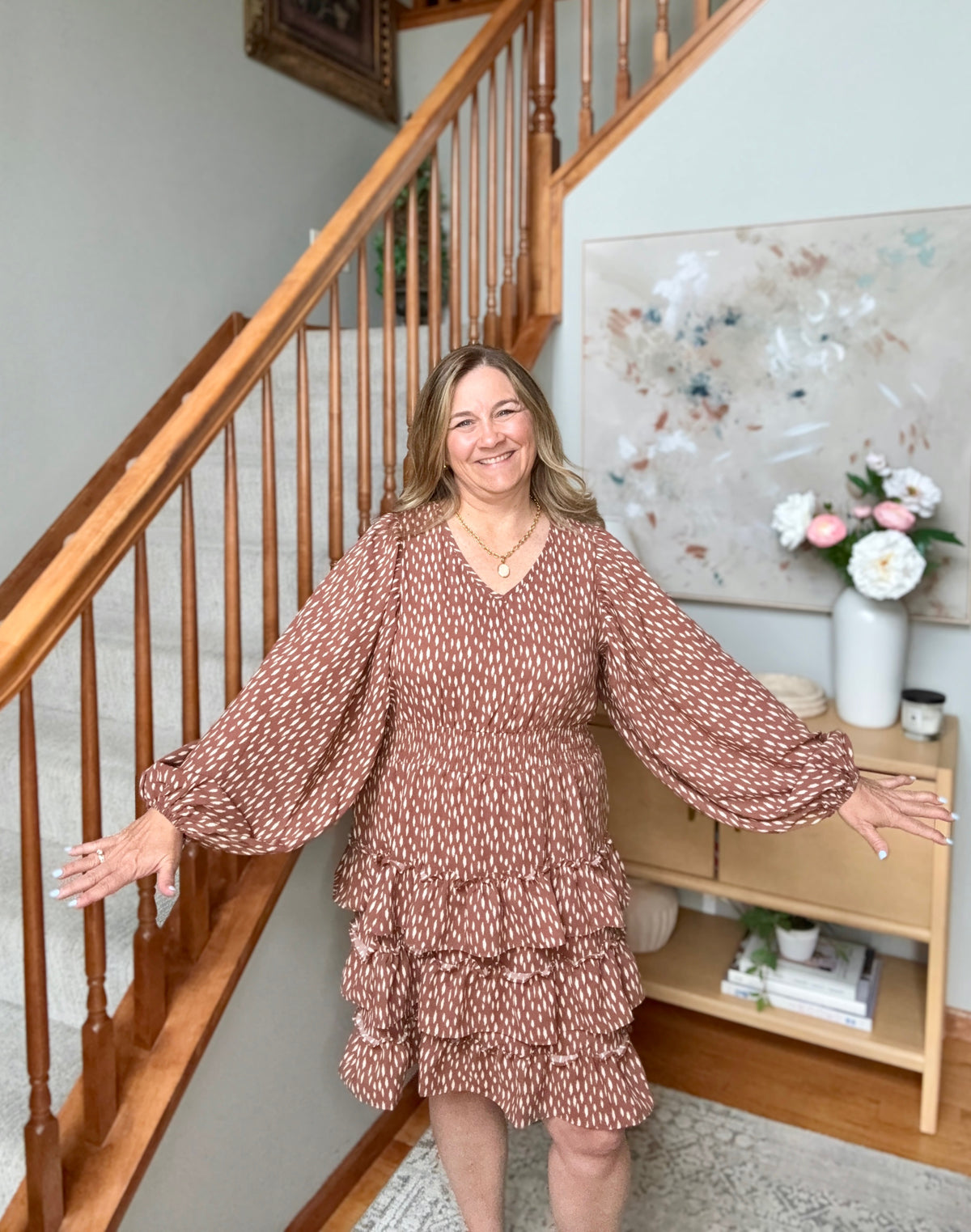 Rust Speckled Ruffle Tiered Mini Dress