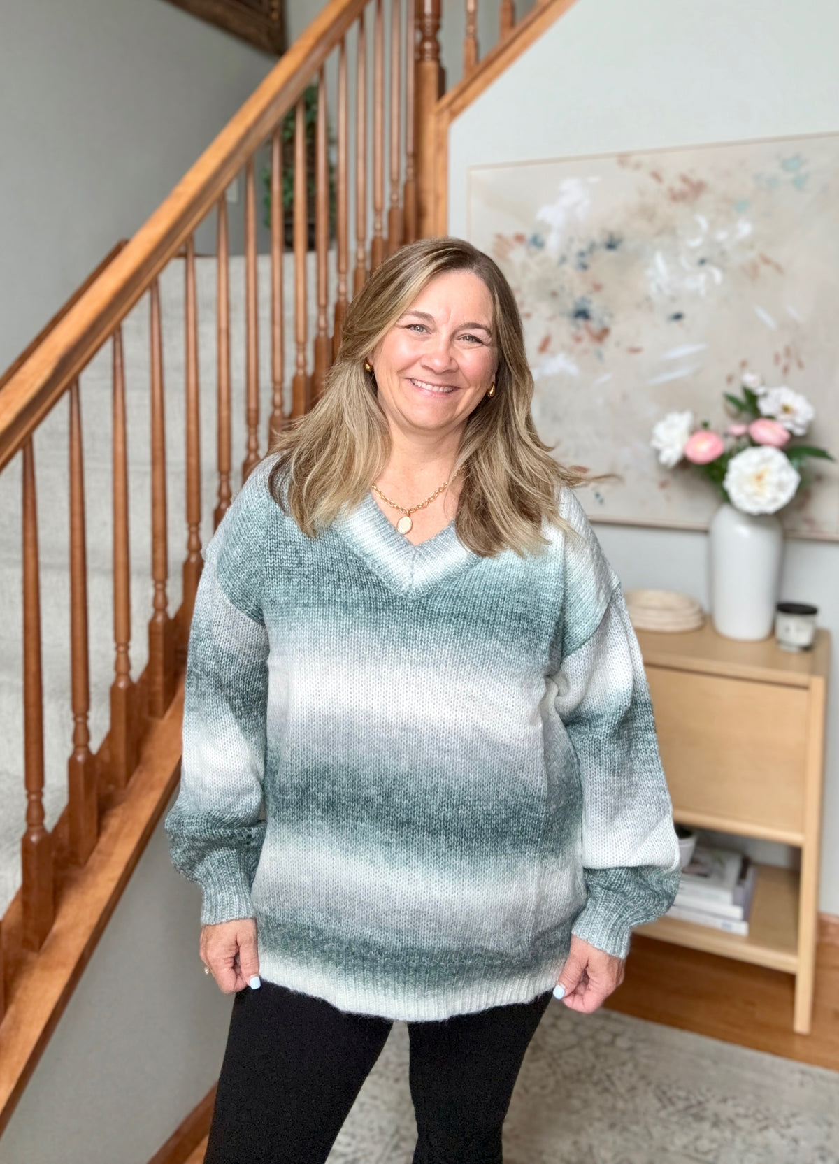 Cozy Gradient V-Neck Sweater in Slate Blue