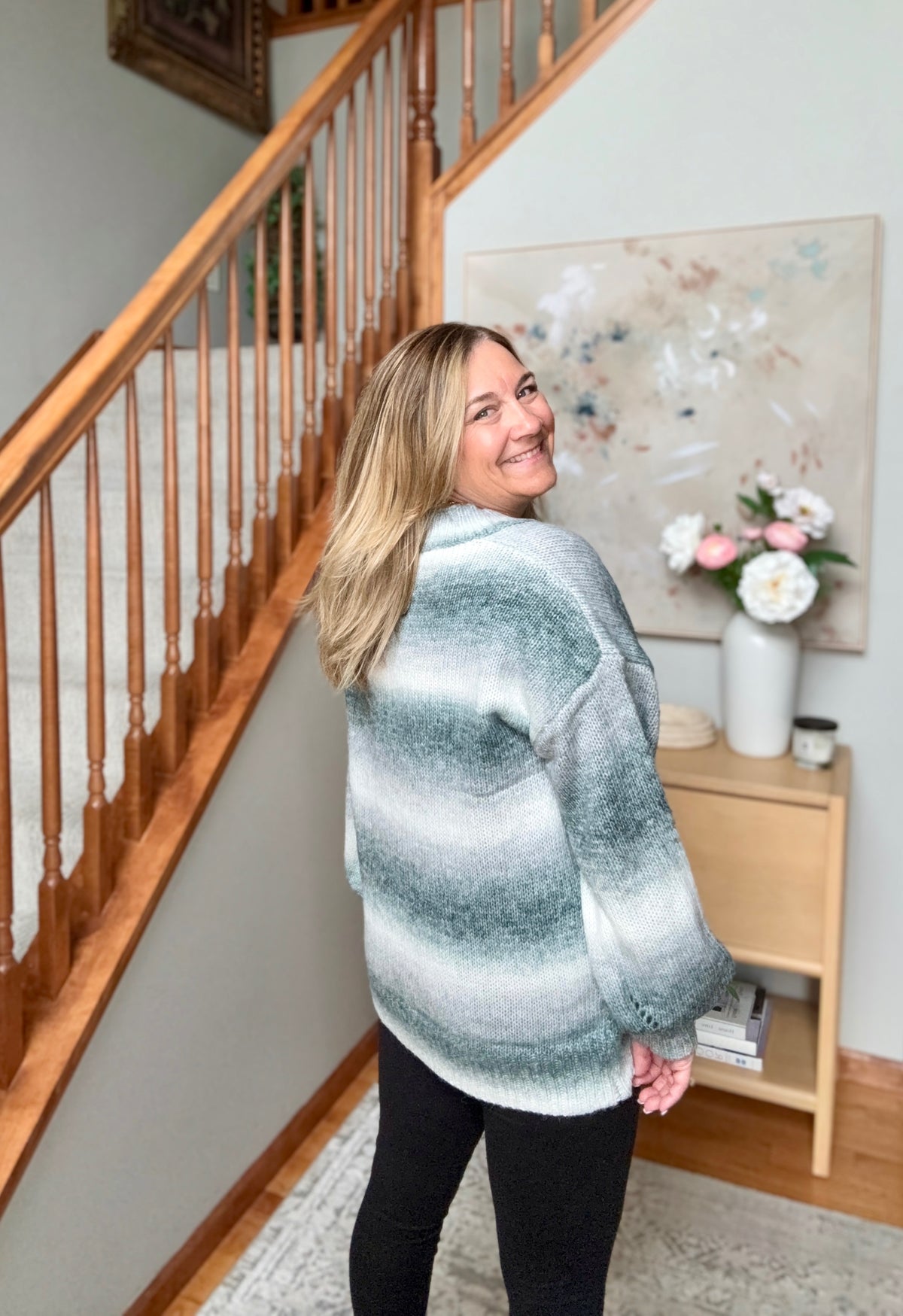 Cozy Gradient V-Neck Sweater in Slate Blue