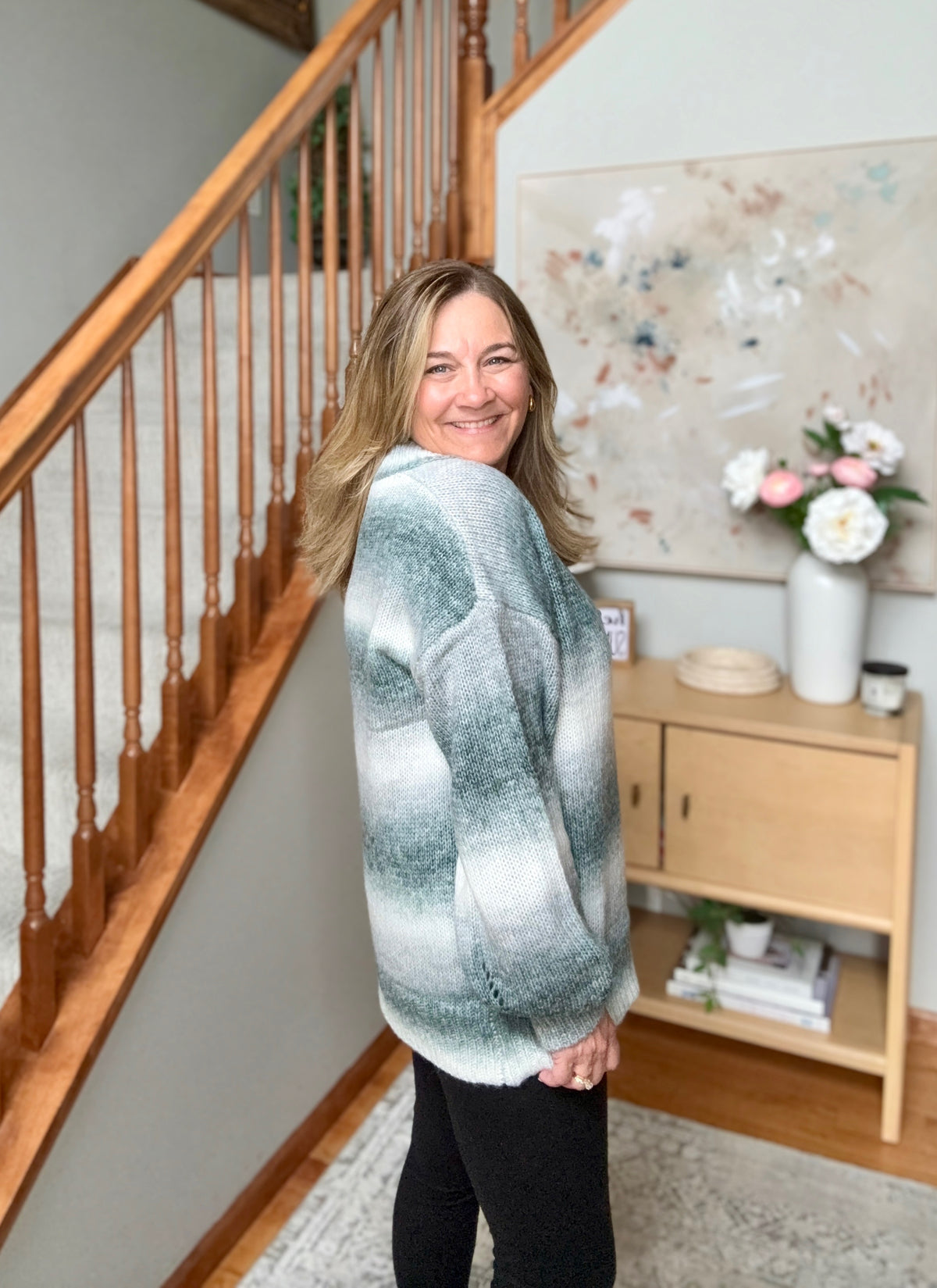 Cozy Gradient V-Neck Sweater in Slate Blue