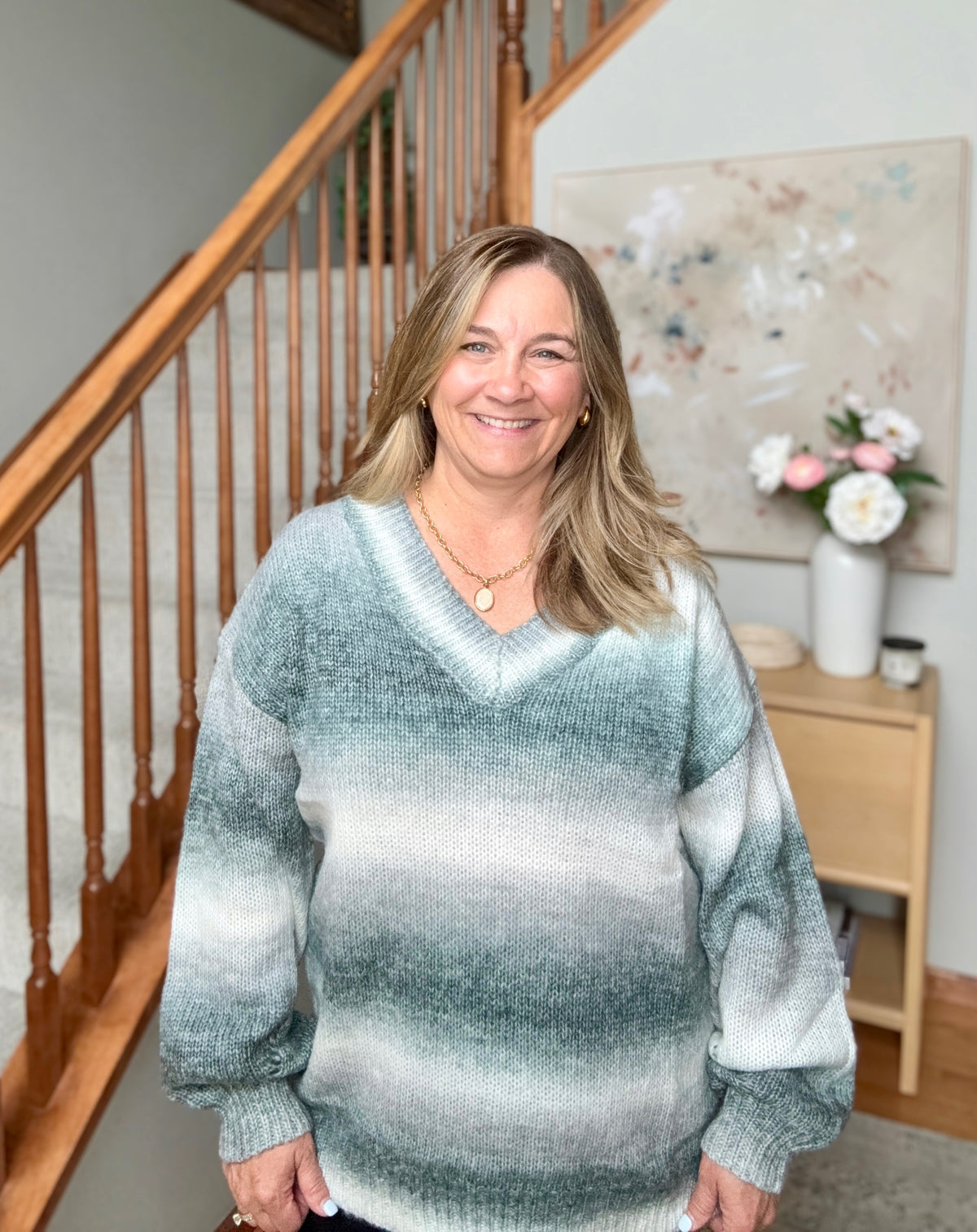 Cozy Gradient V-Neck Sweater in Slate Blue