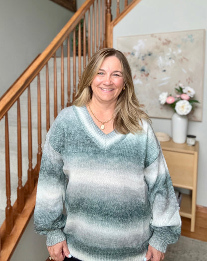 Cozy Gradient V-Neck Sweater in Slate Blue
